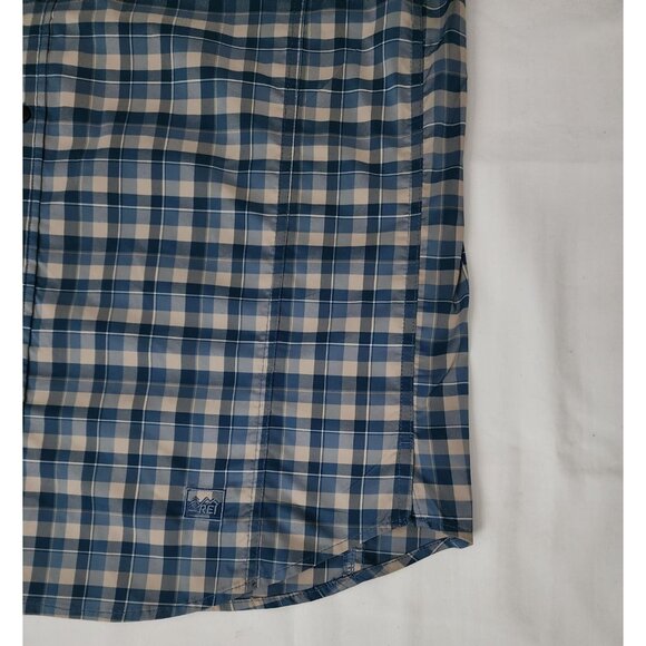REI Men's Vented Short Sleeve Button-Up Sahara Tech Blue Plaid Shirt Size Large - Picture 4 of 11